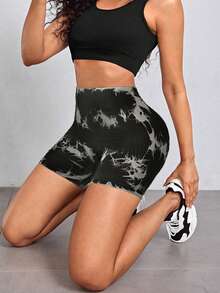 Bộ 4 quần short yoga nữ không đường may, nhuộm màu tie-dye, đa năng cho leo núi ngoài trời, mặc hàng ngày, tập gym, tập thể dục, thể thao mùa hè. - Nhiều màu - Xem 3