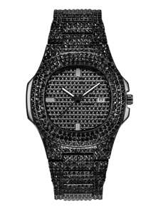 1 Stück Mode Luxus Volldiamant Herren Stahlgürtel Business Kalender Herren Quarzuhr, geeignet für Business, Partys und den täglichen Gebrauch, das perfekte Geschenk für Männer.