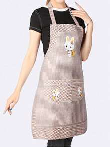 1pc Bunny Pattern Neck Hanging Apron For Home Kitchen Restaurant Dining