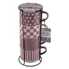 4 Pack Stacking Mugs, Purple Hearts, Purple Checkered And Purple Squiggles 11.1 Fl Oz, Stoneware - 1 - View 3