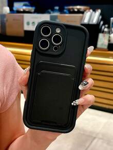 1pc Card Holder Design Phone Case, Solid Color, Anti-Drop Full Cover Lens Protection, Elegant Smartphone Case Compatible With Samsung Galaxy And Compatible With IPhone Models Waterproof Shockproof Scratch Resistant - Multicolor - View 8