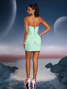 Anymoon Cute 3D Handmade Floral Decor Formal Prom Dress, Suitable For Graduation, Homecoming, Party, Cocktail Party And Wedding Occasions. - Green - View 3