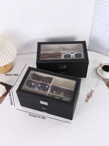Multi-Layer High Capacity Leather Eyeglass Storage Case, 8/12/18 Grid Sunglasses Display Box, Organizer For Glasses & Sunglasses Collection