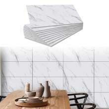 10 pegatinas adhesivas de vinilo de Salpicadero de PVC de mármol artificial autoadhesivo, pegatinas de pared autoadhesivas de corte DIY, resistentes al calor para salpicaderos de azulejos en paredes de baño y cocina, cocina, chimenea, lavadero, paredes de caravana, a prueba de agua, también para sala de estar, dormitorio y pared posterior de TV (5.9/7.87/11.8/15.7/11.4 X 22.4 pulgadas)