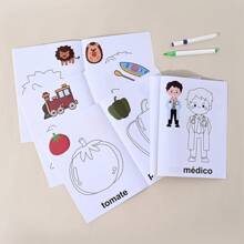 Livro de Colorir Educacional em Espanhol Idades 3+ - Aprenda Animais, Frutas, Legumes com Papel Grosso, Desenho Fácil e Atividade de Rabiscar, De Volta às Aulas, Material Escolar