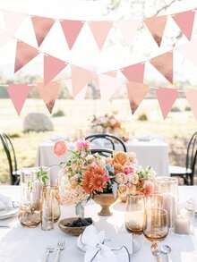 3米/9.84英尺玫瑰金派对装饰彩色三角旗纸质彩旗串，适用于婚礼、生日、周年纪念、新娘送礼会、家居及户外花园装饰 - 彩色 - 查看 3