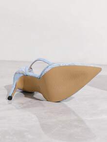 Women Lace Net Stiletto High Heels, New 2025 Design, Light Blue,Elegant,Women Pumps - Baby Blue - View 7