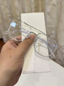 1pc Men's Casual Vintage Square Aviator Black Rimless Sunglasses, Suitable For Daily Wear And Street Photography