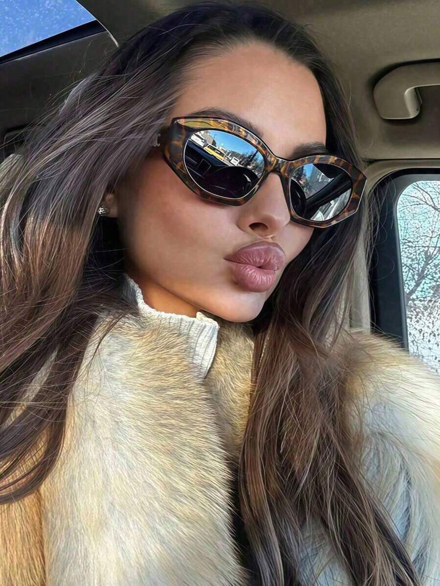 1pc Rhombus Full Frame Women's Fashion Eyeglasses, Outdoor Street Wear Fashion Glasses Preppy Style For Back To School Cat Eye Shape Leopard Tortoise Shell Printing - Leopard - View 1