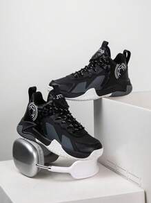 1 Pair Children's Basketball Shoes, Outdoor Sports Shoes, Casual Shoes, Non-Slip Wear-Resistant, Fashion Styles For 10 Year Old Boys And Girls, 8-12 & 14 Years Old, Color Matching Breathable Mesh - Black - View 6