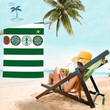 1pc Glasgow Celtic Beach Towel - Soft, Absorbent Polyester Blend, Green & White Striped With Star & Celtic Knot Design, Perfect For Summer Beach & Pool Use, Pool Towel Celtic Knot Design Absorbent Fabric, Beach Towel Travel Essentials Travel Accessories Beach Essentials