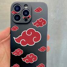 1 Piece Of High-End Sense Phone Case With Personalized Red Cloud Pattern, Suitable For IPhone 16Pro Max 11 12 13 14 15, High-End Sense Simple Phone Case With Dust Filter, With A Layer Of Velvet Inside. - 黑色 - 查看 4