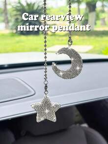 Clay Diamond Moon Star Pendant Car Interior Pendant Ladies Rhinestone Car Rearview Mirror Pendant - Diamond Star and Moon Pendant - View 8