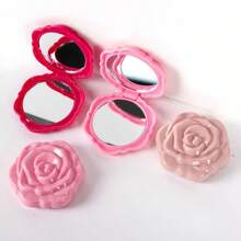 1 peça/5 peças/10 peças/cor aleatória/espelho compacto rosa, mini espelho de maquiagem de viagem de plástico, espelho dobrável portátil, presente de madrinha feito à mão em formato de rosa, para festas de casamento femininas, aniversários