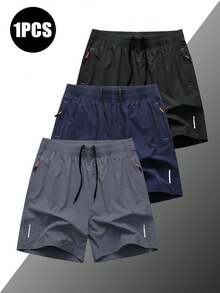 Pantalones cortos deportivos para hombres, de seda de hielo de secado rápido para correr por la mañana, entrenamiento, acondicionamiento físico, hasta la rodilla - Gris Oscuro - Ver 1
