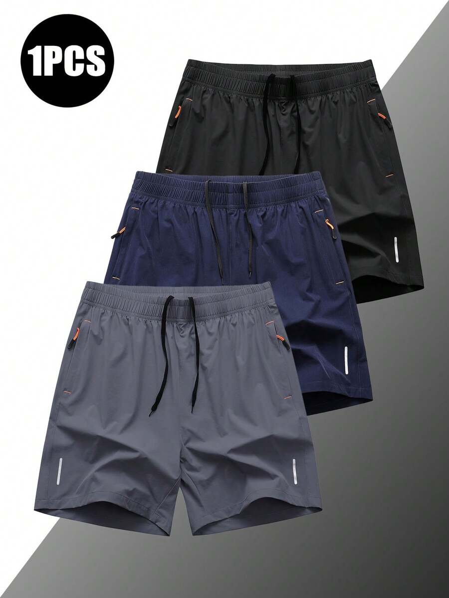 Pantalones cortos deportivos para hombres, de seda de hielo de secado rápido para correr por la mañana, entrenamiento, acondicionamiento físico, hasta la rodilla - Gris Oscuro - Ver 1