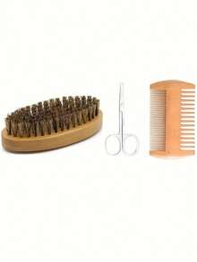 2 件/3 件胡须刷和梳子套装，男士木制美容套装，包括胡须刷、双面木制胡须梳和剪刀，是男士胡须和头发护理的理想礼物