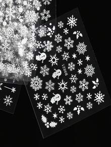 30 张雪花美甲贴纸 - 30 件 3D 圣诞美甲贴花白色雪花 ^雪人麋鹿雪设计美甲冬季圣诞新年 DIY 美甲装饰用品 - 白色 - 查看 4
