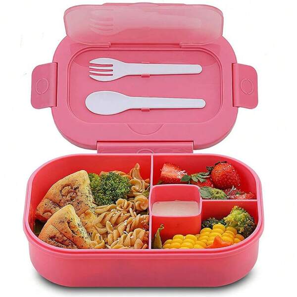 1300ml Bento Lunch Box Set With Utensils, Salad Container With Sauce Compartment, Leak-Proof, Dishwasher & Microwave Safe, Suitable For School, Outdoor, Picnic, Cafeteria And Home Kitchen,School Supplies