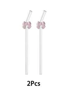 2/4 件卡通粉色蝴蝶弯头可重复使用玻璃吸管，配有清洁刷，适用于冰沙、牛奶、茶、果汁、小吃店、派对饮品、鸡尾酒、奶昔冰沙、餐厅、露营/旅行/夏季/度假/厨房、学校用品 - 粉紅色A - 查看 14