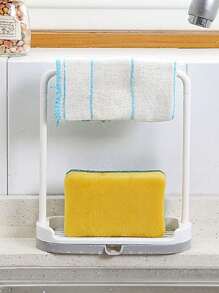 1pc Kitchen Sink Organizer Caddy,Double Layer Dish Cloth Sponge Holder,Countertop Drying Rack,Space Saving,Quick Dry,Kitchen Cleaning Supplies Storage,Home Use For Housewives/Househusbands,Plasti,Gray,Sink Side,Compact & Portable,Good Helper For Kitchen Storage.