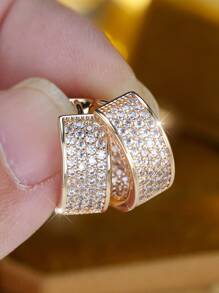 1 paire de boucles d'oreilles élégantes en créoles avec zirconium blanc micro-pavé - bijoux de luxe pour mariage, fête et usage quotidien - accessoire durable et étincelant