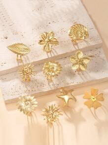 1/3/6 peças, anéis de aço de titânio ajustáveis decorados com strass, luxuosos, dourados, exagerados, florais, quadrados, sol e estrela do mar, enviados aleatoriamente, adequados para mulheres, combinação diária, presente, casamento e festa