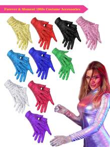 Für ewig & Moment 1 Paar Glitzernde Pailletten Handschuhe für Frauen, funkelnde Pailletten Handschuhe für Tanz, Party, Kostüm, unisex, schimmernde Pailletten Handschuhe, kurze glänzende Tanzhhandschuhe, Cosplay Kostüm Party Handschuhe, Halloween Handdekor Accessoires