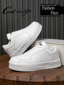 Men's Minimalist Style Casual Lace-Up Height Increasing Sneakers, Lightweight & Comfortable For Daily Walking, Suitable For Youths, Outdoors, All Seasons And Couples - White - View 2
