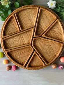 1 套优雅实木分隔托盘，采用 8 瓣设计 - 非常适合水果、甜点、小吃、面包、披萨 | 高端食品展示盘，带隔间，适用于派对、下午茶时间等，食物木制餐盘，茶会餐盘，优雅木制餐盘