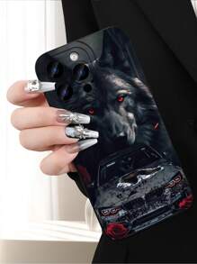 1 Stück Rose Wolf Auto Aufdruck 2D Muster, modernes kreatives Design, eleganter Stil, geeignet als Geschenk für Ältere, Freunde, Familie, Paare, Geburtstag, Feiertage. Schwarze matte Schutzhülle mit vollem Schutz, kompatibel mit iPhone 16/15/14/13/12/11/Pro/ProMax/X/XR/XS/XSMAX/7/8/PLUS und Modellen