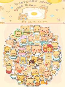 50pcs Cute Cartoon Yellow Bear Stickers, Waterproof Decorative Stickers For Cups, Desserts School Supplies, Back To School