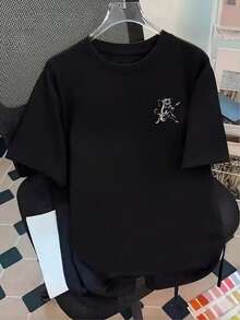 200g Pure Cotton T-Shirt 2025 Summer Ladies New Short Sleeve Pure Cotton Holiday Pattern Short Sleeve Round Neck Couple Wear Small Shirt Tops - 黑色 - 查看 3