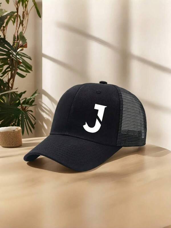 1PC Adjustable Letter "J" Print Baseball Cap For Men ,It Comes In 10 Colors,Breathable Mesh Back, Lightweight Polyester Sun Protection Hat,For Outdoor Sports & Fishing, Multiple Colors (Black/Blue/White/Green), Outdoor Sports Cap | Logo Cap | Makes A Great Gift For Family And Friends, And Is Perfect For Beach Vacations And Hiking Trips.