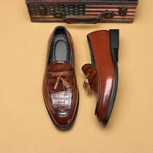 Vintage Men's Slip-On Loafers With Crocodile Embossed Decor, Comfortable For Casual And Business Occasions