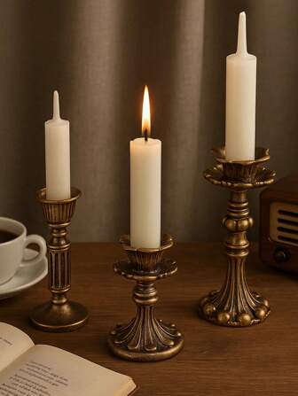 1 st vintage ljusstake i svart och guld, finns i 3 storlekar, retro metallmaterial, lämplig för matbordsdekoration, romantisk middag, Halloween, bröllop, heminredning