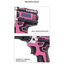 36V Cordless Drill Set - Red Electric Drill With Long-Lasting Battery & Fast Charger, 25 Torque Settings, Max Torque 45Nm, 2-Speed Shifting, Aluminium Alloy Housing, Ideal For DIY Projects, Woodworking & Home Repairs, 2 Batteries Included. - Pink - View 7