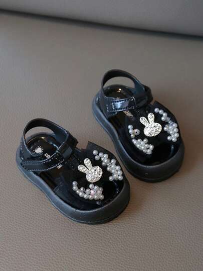 1 Pair Kids Sandals, Girls Fashion Butterfly Rhinestone Princess Toddler Baby Casual Flat Non-Slip Beach Shoes, Quick-Dry, Suitable For Beach And Outdoor Activities, Open Toe Design For Summer