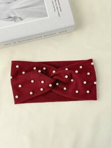 Damen Haarband mit Kunstperlen Dekor - minimalistisches und elegantes Design, weiches und warmes Material, 6 Farben (Navy Blau/Schwarz/Burgund/Rosa/Beige/Grau), passend für Lässig- und Formelle Anlässe, modischer Haarschmuck, klassisches Schleifen Design, bequeme Haraccessoire, klassische Haarbänder