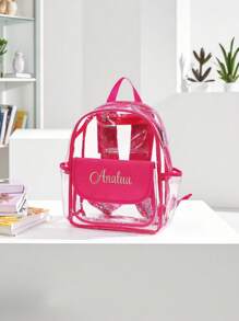 1pc Customizable Embroidered Name Transparent Backpack, Transparent Sports Outdoor Fitness Backpack, Casual Travel Visible Storage Bag, Large Capacity Waterproof Backpack, Summer Beach Holiday Travel Bag, Customized Student Name Transparent School Bag, Suitable For Daily Use, Can Be Given As A Gift To Family, Friends, Christmas, Easter, Spring Festival, Mother's Day, Father's Day, Women's Day, Valentine's Day, Teachers' Day, Nurses' Day, Birthday Gift