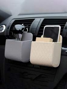 1 pieza Caja de almacenamiento para rejilla de ventilación del coche, organizador de cuero premium para el interior del automóvil, solución de almacenamiento multifuncional para teléfonos, gafas de sol, llaves, monedas, ajuste universal para la mayoría de los vehículos, fácil instalación, mantiene los artículos esenciales al alcance de la mano, mejora la organización del coche, perfecto para el viaje diario, viajes por carretera, viajes de vacaciones, accesorio de coche de moda, regalo ideal para conductores, elegante y práctico, adecuado para hombres y mujeres, imprescindible para un entorno de coche limpio y ordenado