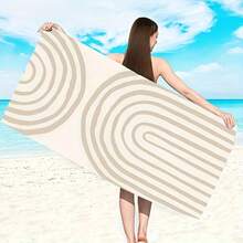 1 pieza Toalla de playa ultraligera y de secado rápido Morandi - Resistente a la arena, antideslizante, alta absorción de microfibra para acampar, nadar y fiestas en la playa - Diseño de rayas moderno en tonos beige, para uso en todas las estaciones, regalo perfecto para vacaciones o cumpleaños, artículos esenciales de playa | Toalla de natación elegante | Tela ultraligera Artículos de viaje