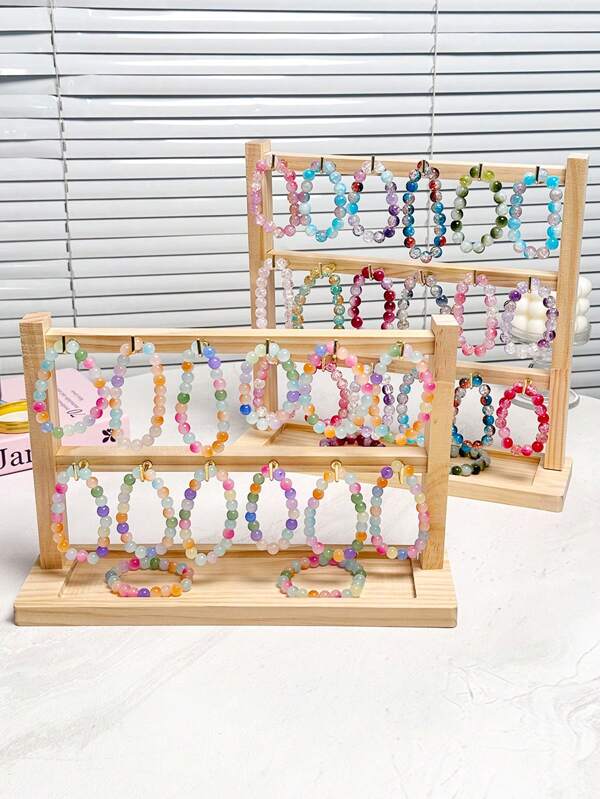 1pc Wooden Jewelry Organizer Display Rack, Bracelet Necklace Holder Stand, Daily Accessories Storage Shelf For Necklaces, Bracelets, Watches, Hair Ties For Home, Bedroom, Living Room, Jewelry Store