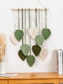 1 件手工创意编织绳叶装饰，波西米亚风格编织壁挂挂毯 - 綠色 - 查看 9