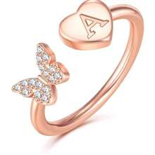 TUANZISP 1pc Elegant Copper Butterfly Heart Letter Ring, Adjustable Personalized Initial A-Z Rings, Fashionable & Casual Jewelry Gift For Women