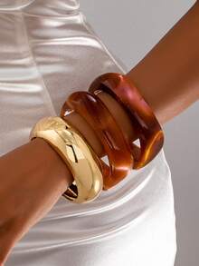 3pcs/Set Fashionable & Elegant Wide Bangle Bracelet Set, Suitable For Women Party, Daily Wear, Gift - 3 Bracelets - View 14