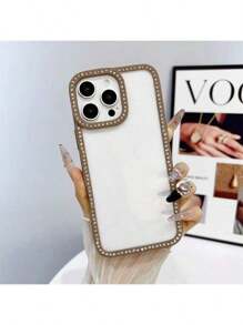 1pc Coffe Luxury Sparkling Diamond Transparent Phone Case Suitable For I Phone 16e/15 Pro Max/14 Plus/13 Pro Shockproof Protection Hard Acrylic Material With Anti-Collision Border