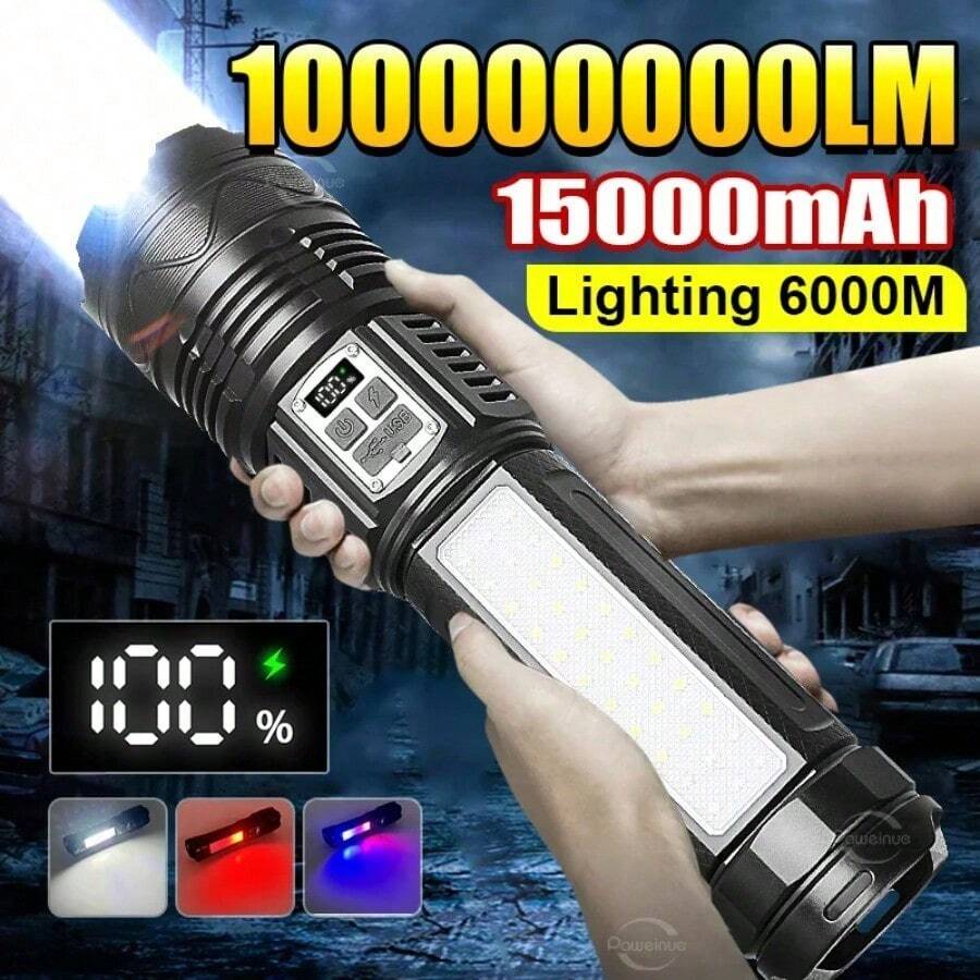 1000000LM Most Powerful LED Flashlight Rechargeable Type-C Flashlight Long Range 6000M Tactical Torch Light For Fishing Hunting - 1500W - A - View 1