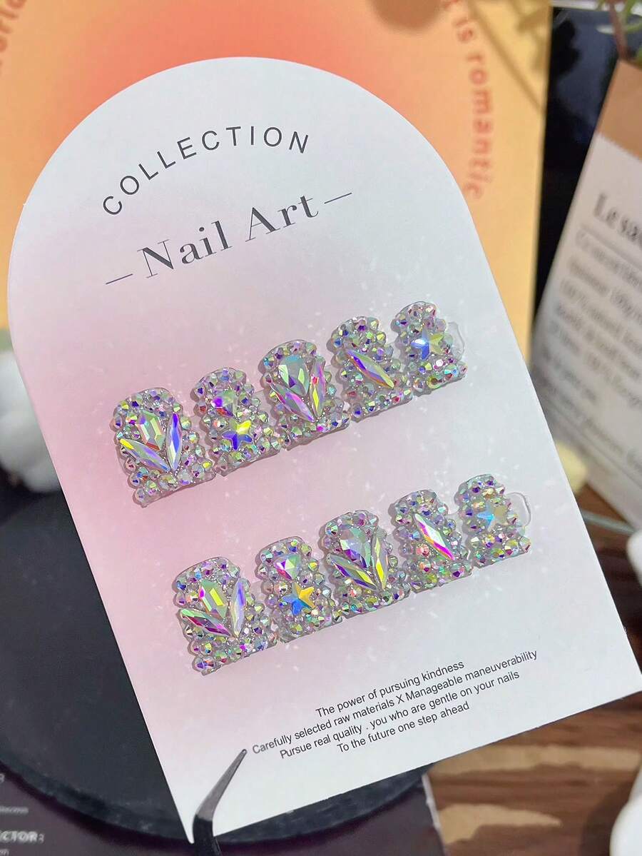 10片/套 Y2K风格手工鸭子美甲，亚克力亮面鸭嘴造型，带水钻。适合女性和女孩，派对、日常佩戴美甲用品。手工美甲贴片。 - 銀色 - 查看 1