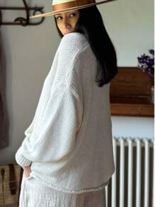 Women Retro Casual Cardigan - Soft Acrylic Loose Long Sleeve Casual Elegant Jacket, Autumn/Winter